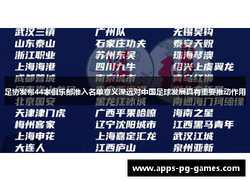 足协发布44家俱乐部准入名单意义深远对中国足球发展具有重要推动作用